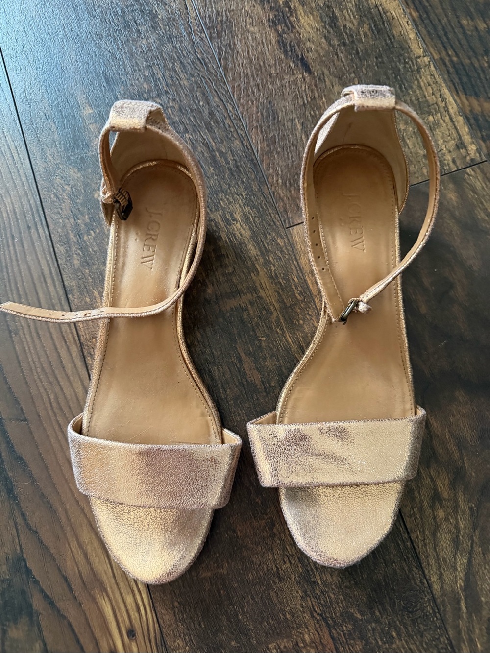 J. Crew Metallic Rose Gold Wedge Ankle-Strap Sandals